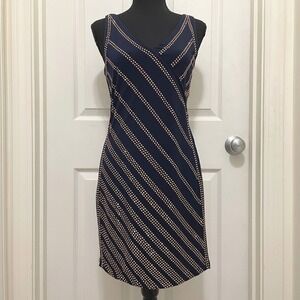 Carmen Marc Valvo Mini Dress Navy Blue Rose Gold Studded Cocktail Party Bling M